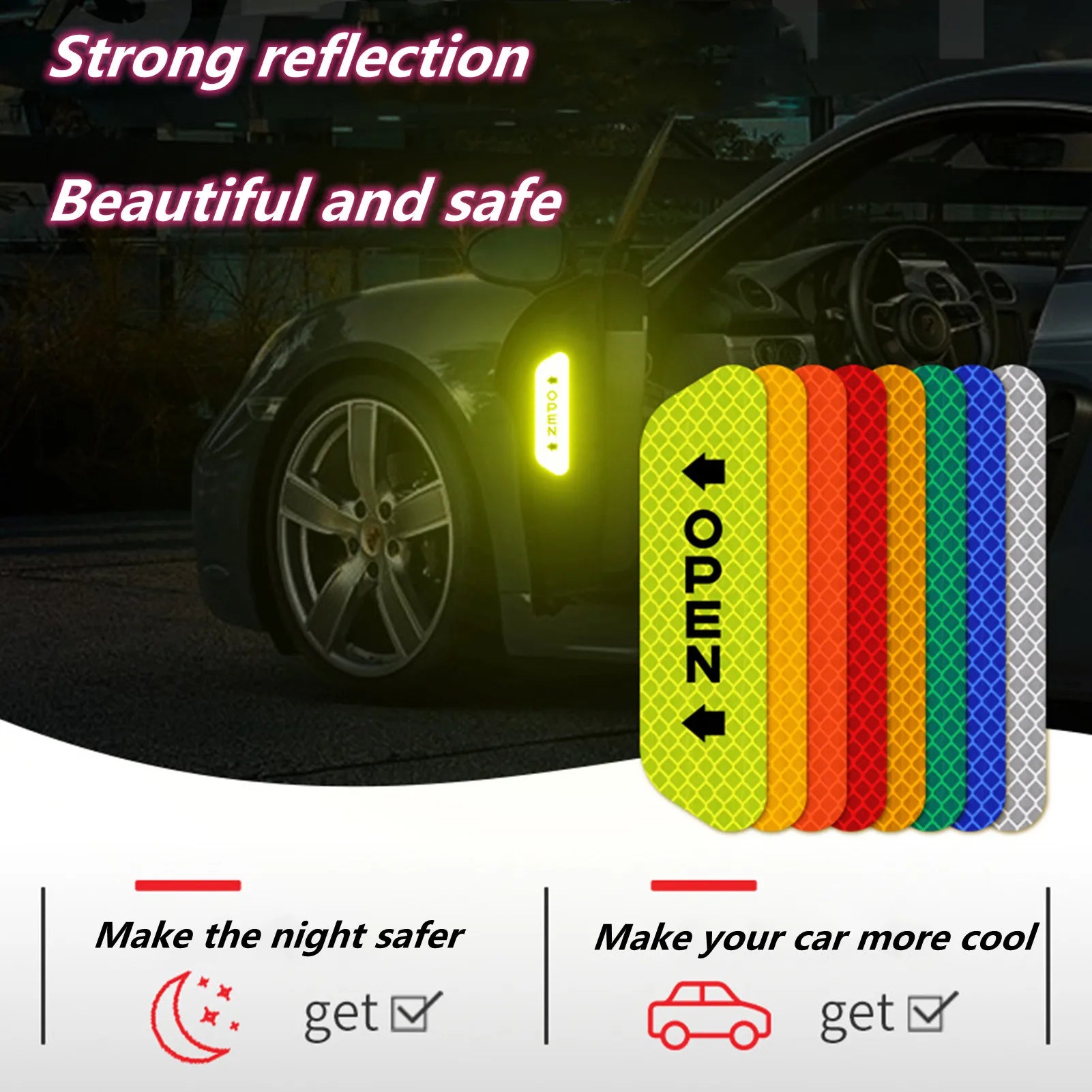 6Piece Reflective Car Door Sticker Safety Opening Warning Car Accessories Reflector Tape Decal Auto Exterior Interior Reflector