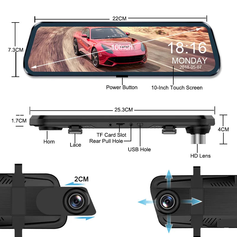 Mirror Camera for Car Touch Screen  Video Recorder Rearview mirror Dash Cam Front and Rear Camera Mirror DVR Black Box