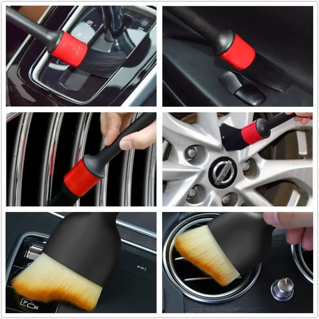 6Pcs Car Wash Care Detailing Brush Set,for cleaning wheels, dashboards, vents and more,Car Cleaning Brushes, Car Accessories